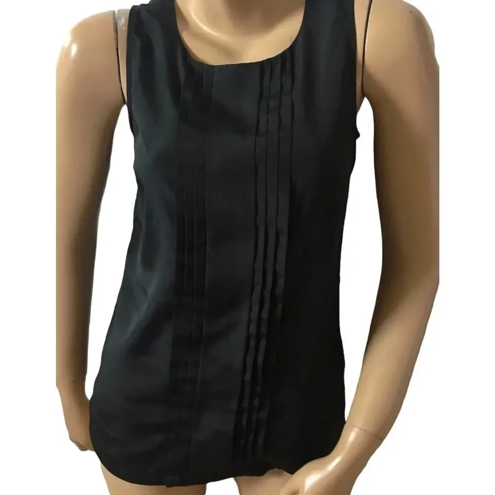 Merona Tank Top Womens XS Black Pintuck Sleeveless Pleated Shell Top Lightweight